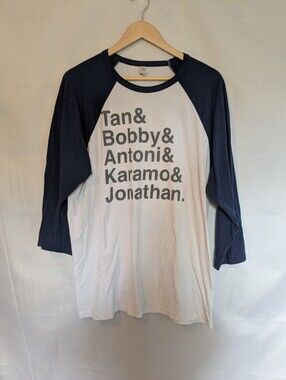 Queer Eye OG Cast Names Spellout Graphic Baseball Tee Navy White 2XL
